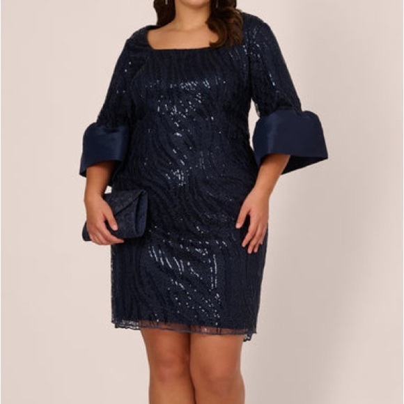 NWT Adrianna Papell Midnight Bell Sleeve Sequin Dress - Picture 1 of 6